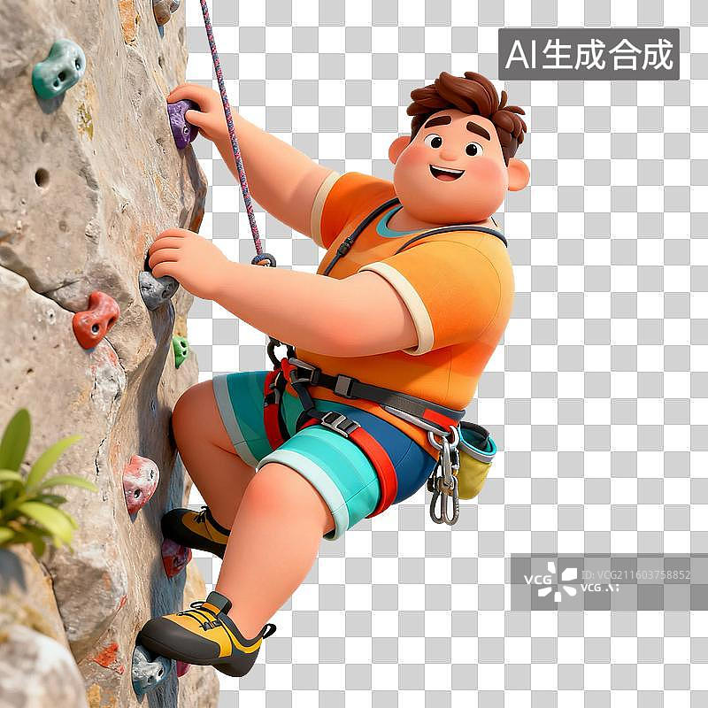 【AI数字艺术】快乐男子攀爬人工岩壁图片素材