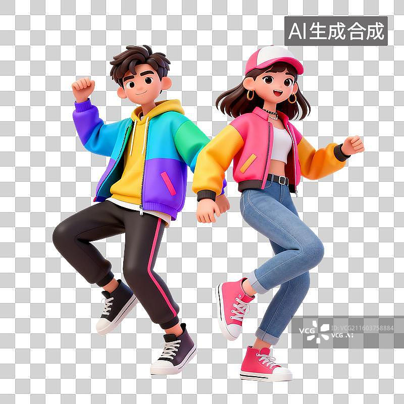 【AI数字艺术】两个穿着鲜艳休闲装的年轻人图片素材