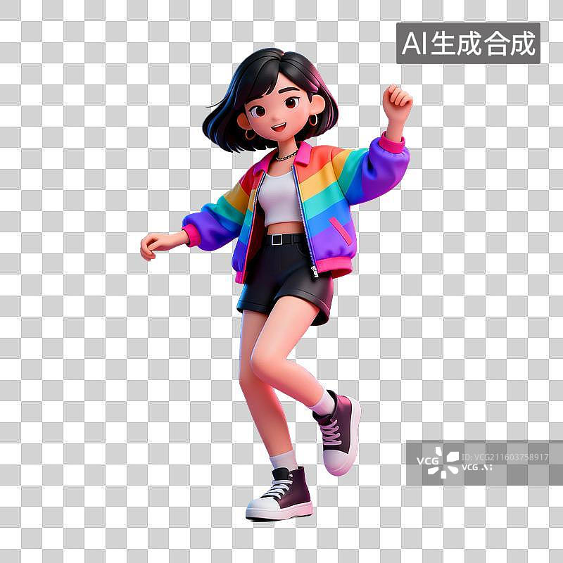 【AI数字艺术】穿着彩色外套活力跳舞的年轻女性图片素材