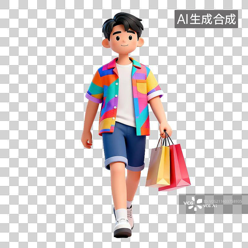 【AI数字艺术】年轻男子夏日休闲购物图片素材