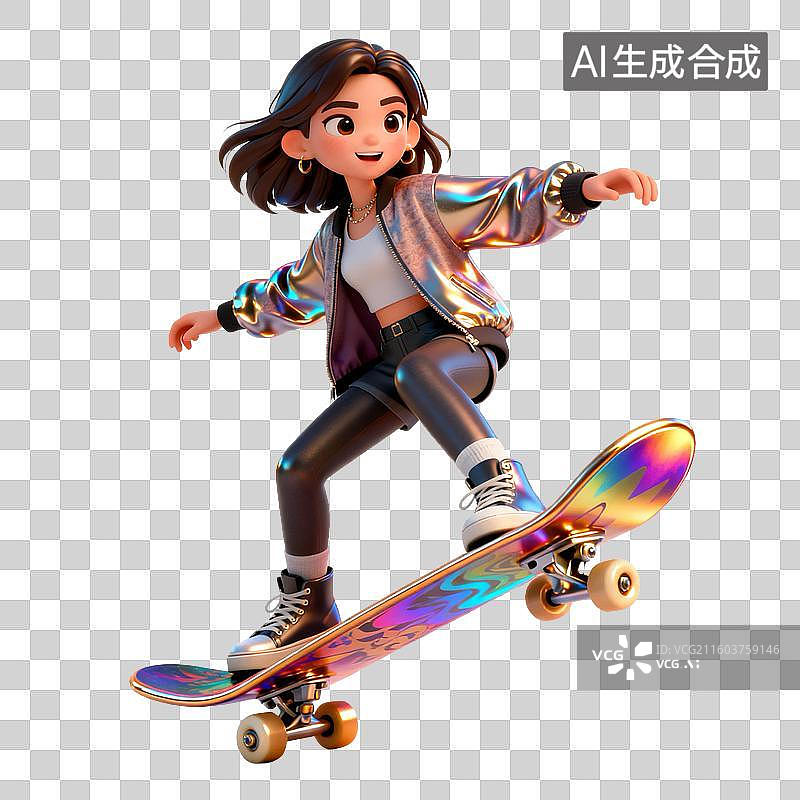 【AI数字艺术】年轻女子玩滑板展现时尚图片素材