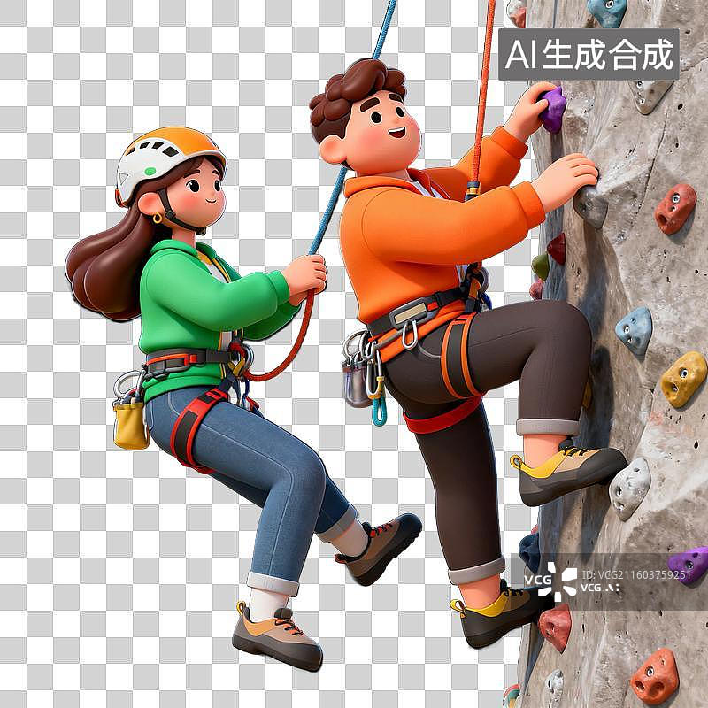 【AI数字艺术】两人一起攀岩的户外场景图片素材