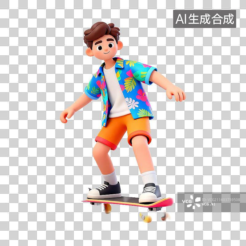 【AI数字艺术】年轻男子玩滑板炫技图片素材