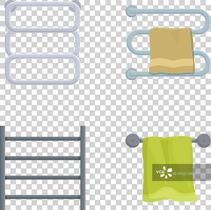 毛巾架图标集，包含带和不带物品的样式图片素材