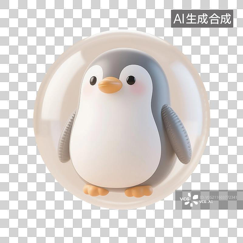 【AI数字艺术】3D渲染卡通动物，充气膨胀风格，企鹅，鸟类，冬天，南极，极地免抠元素图片素材