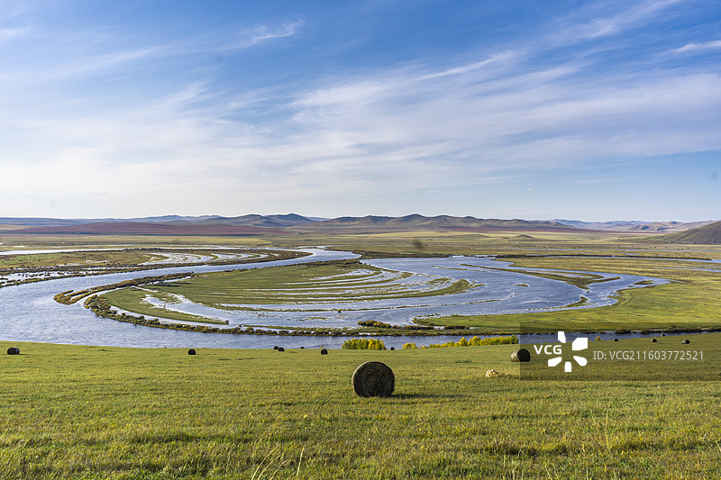 内蒙古呼伦贝尔中俄边境草原界河风光图片素材