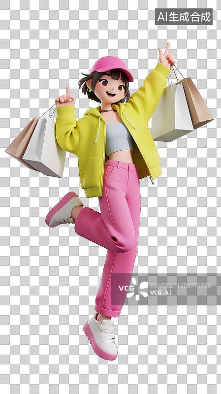 【AI数字艺术】3D多巴胺穿搭女子动作姿态图片素材