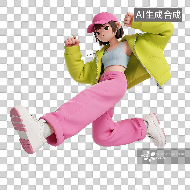 【AI数字艺术】3D多巴胺穿搭女子动作姿态图片素材