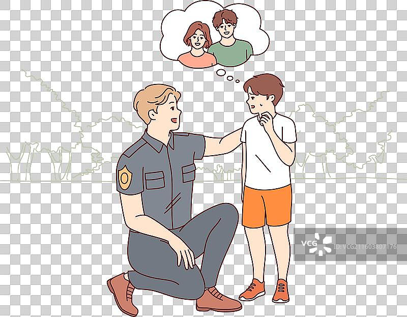 善良的警察帮助走失了父母的男孩图片素材