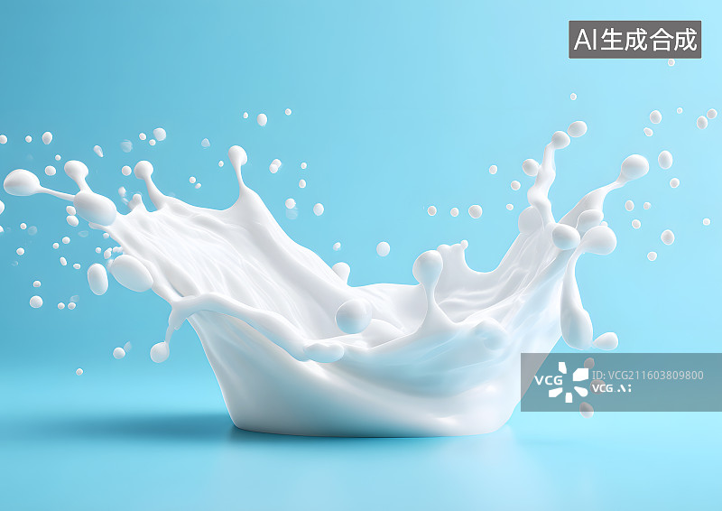 【AI数字艺术】蓝色背景上飞溅的牛奶图片素材