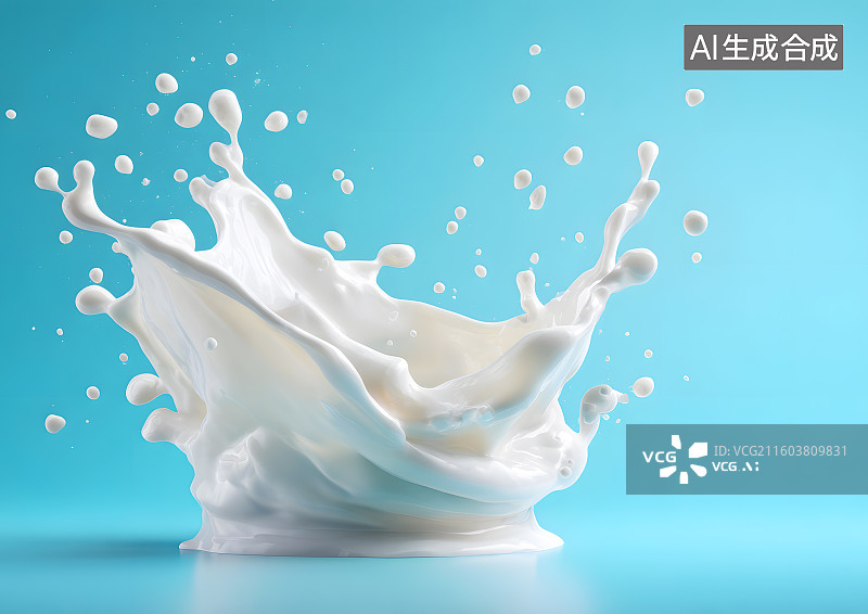 【AI数字艺术】蓝色背景上飞溅的牛奶图片素材
