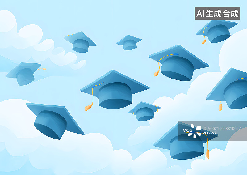 【AI数字艺术】卡通博士帽飞散在空中图片素材