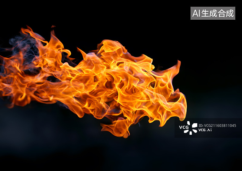 【AI数字艺术】黑色背景上燃烧的火焰图片素材