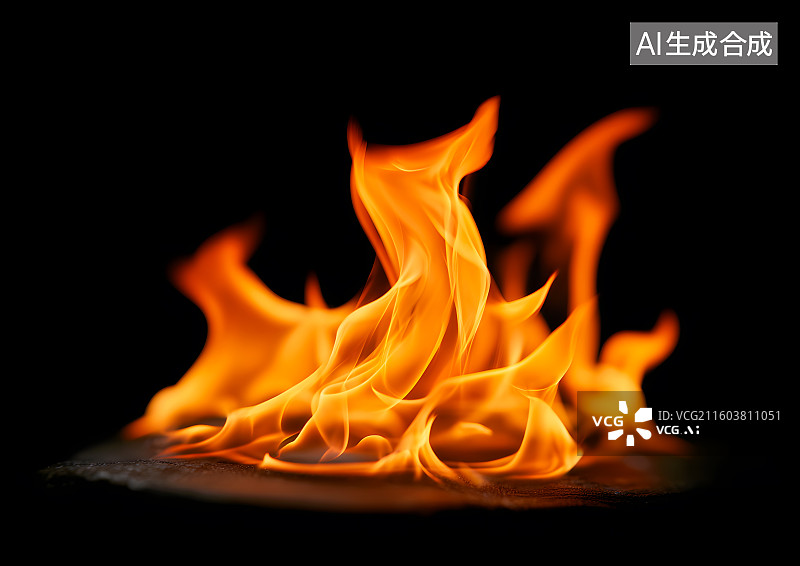 【AI数字艺术】黑色背景上燃烧的火焰图片素材