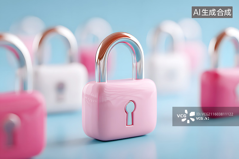 【AI数字艺术】蓝色背景上彩色的挂锁图片素材