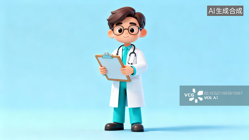【AI数字艺术】医生手持病历夹站立图片素材