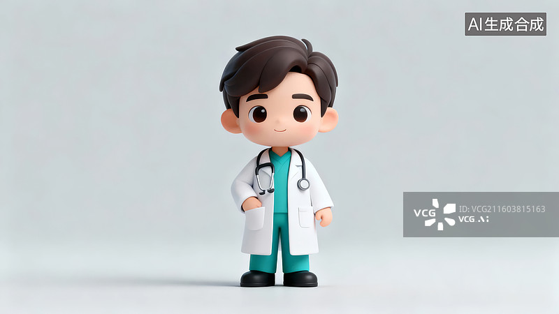 【AI数字艺术】卡通医生玩偶站立形象图片素材