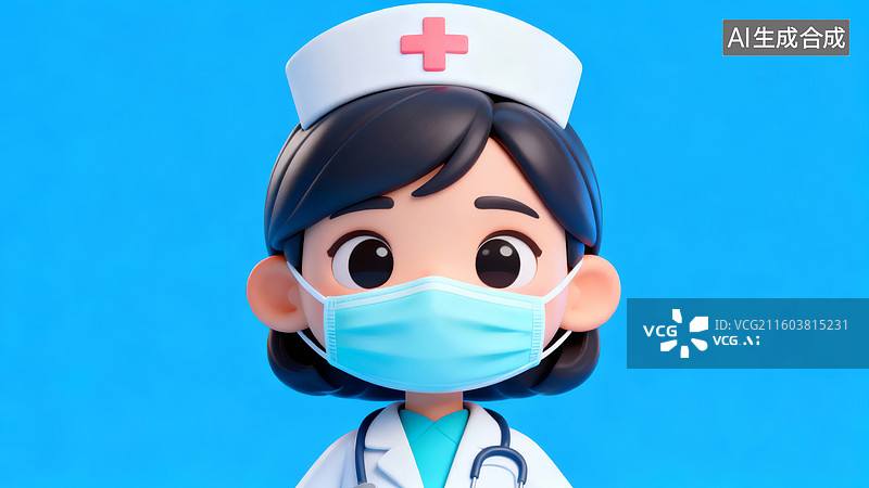 【AI数字艺术】戴口罩的护士卡通形象图片素材
