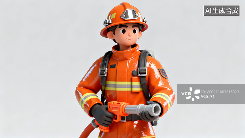 【AI数字艺术】消防员手持水枪模型图片素材