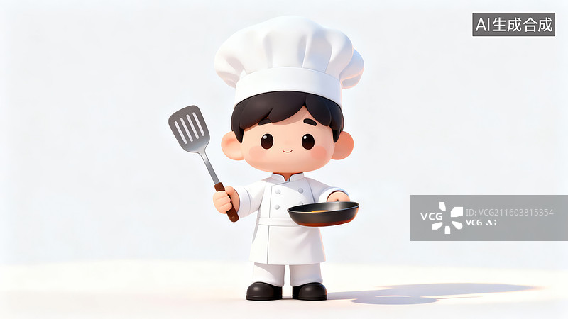 【AI数字艺术】卡通厨师手持锅铲和煎锅图片素材