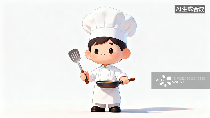 【AI数字艺术】卡通厨师手持锅铲和煎锅图片素材