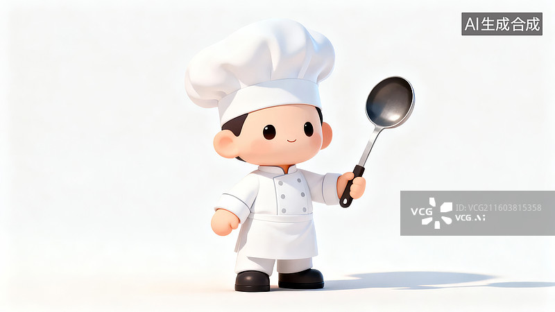【AI数字艺术】卡通厨师手持汤勺图片素材