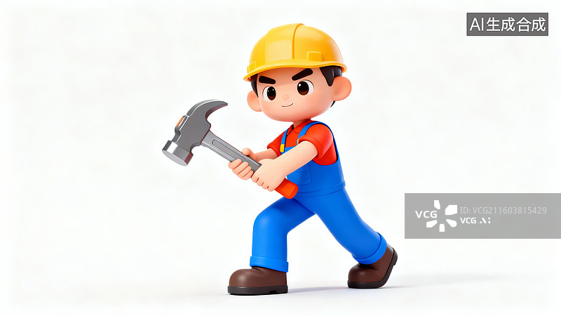 【AI数字艺术】卡通工人持锤行走图片素材