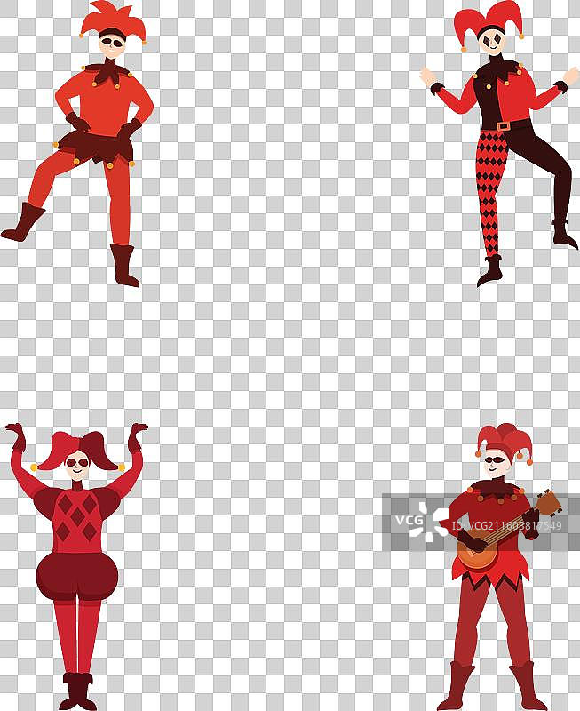 四组俏皮的丑角角色图片素材