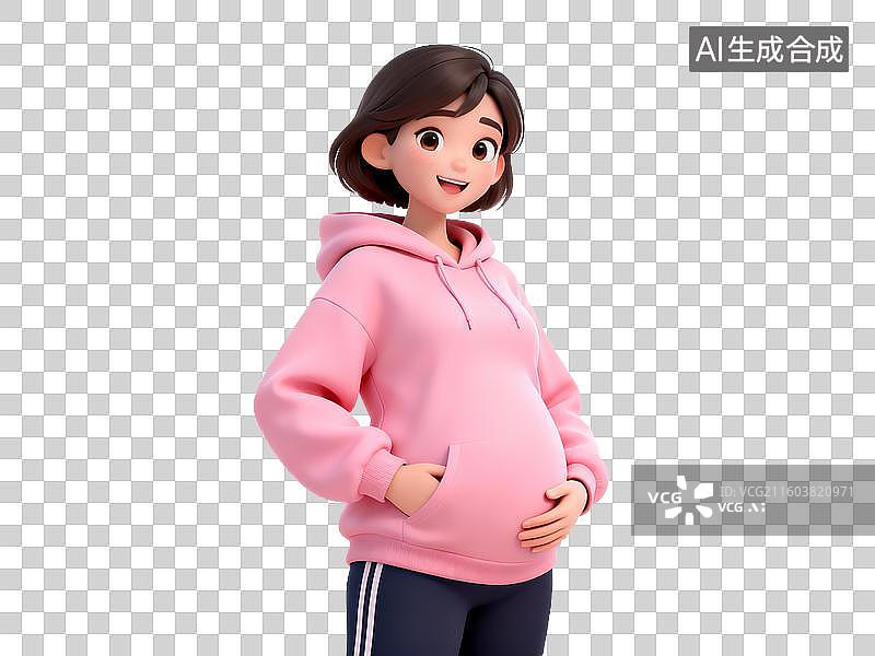 【AI数字艺术】母婴亲子主题 孕妇穿着粉色连帽衫图片素材