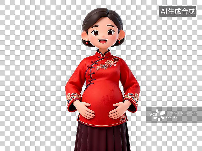 【AI数字艺术】母婴亲子主题 穿红衣的孕妇卡通形象图片素材