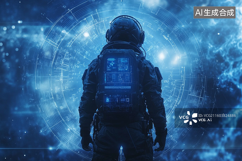 【AI数字艺术】宇航员背影面对星云图片素材
