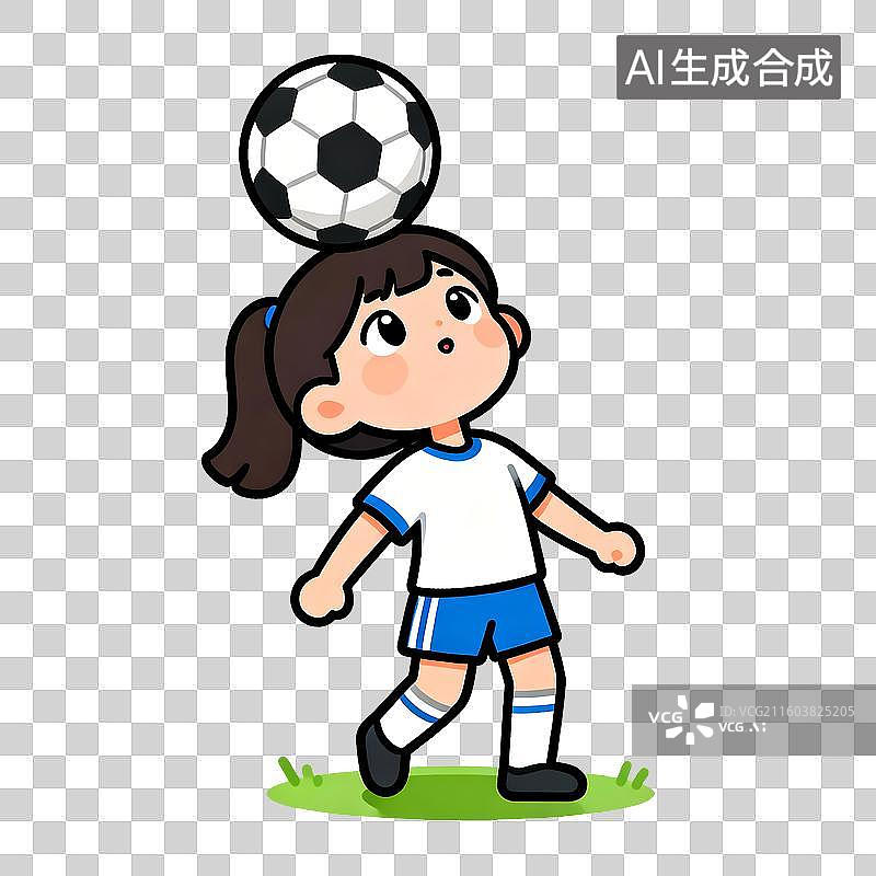 【AI数字艺术】体育运动   女足球运动员 2D贴纸卡通插画风格   运动人物形象，体育锻炼   元素系列图片素材