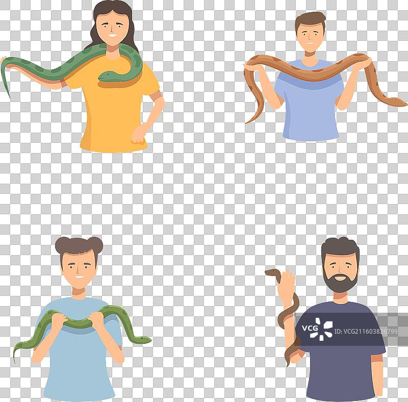 一群人与异国宠物蛇图片素材