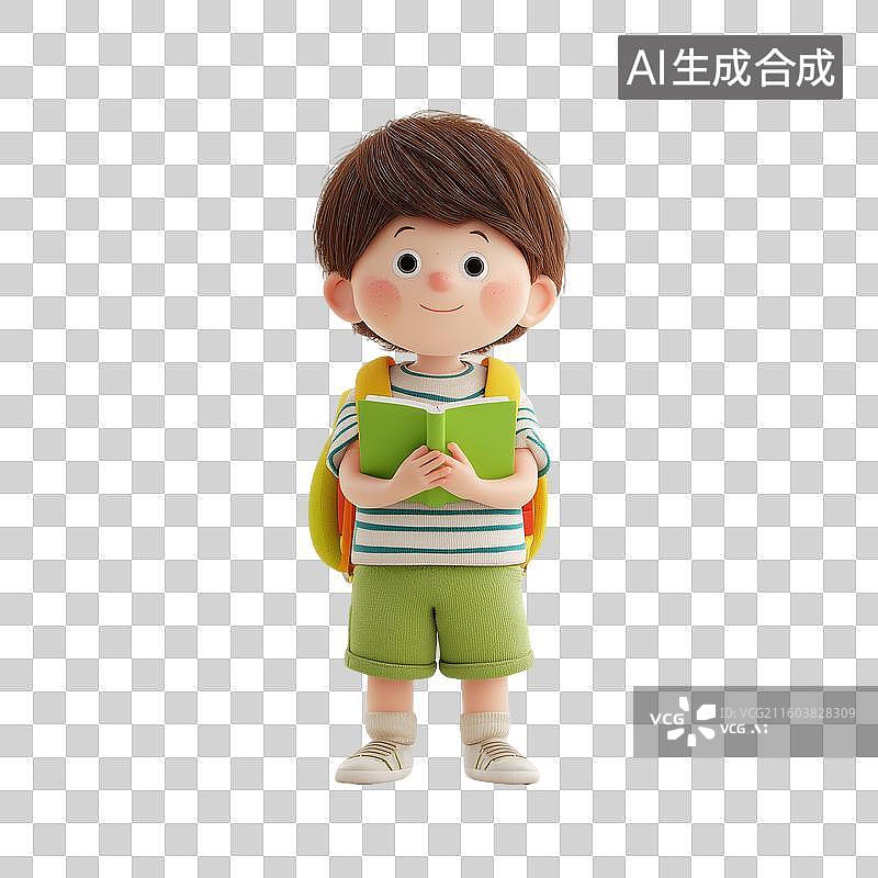 【AI数字艺术】持书男孩3D形象图片素材