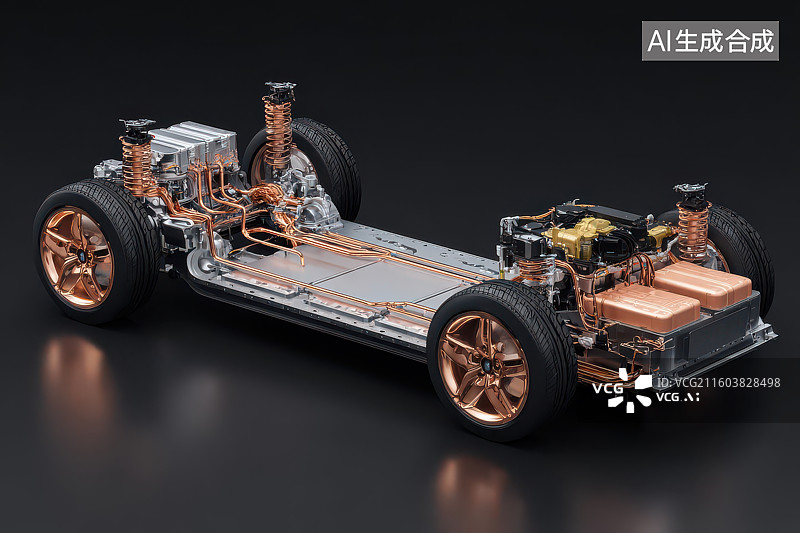 【AI数字艺术】电动汽车底盘电池电机车轮结构图图片素材