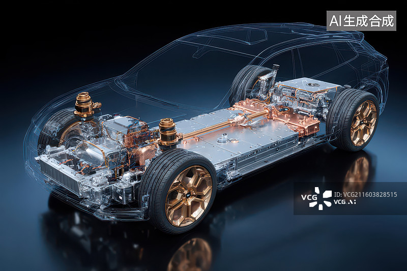 【AI数字艺术】电动汽车底盘电池电机车轮结构图图片素材