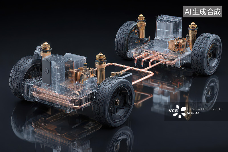【AI数字艺术】电动汽车底盘电池电机车轮结构图图片素材