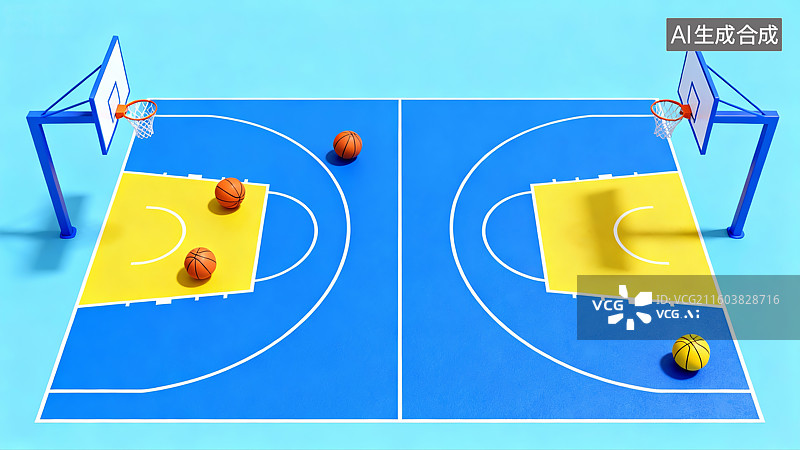 【AI数字艺术】3D篮球场，运动场，篮球图片素材