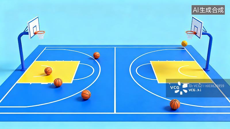 【AI数字艺术】3D篮球场，运动场，篮球图片素材