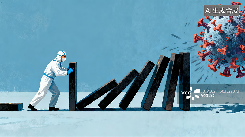 【AI数字艺术】多米诺效应骨牌和病毒图片素材