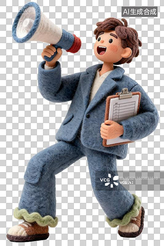 【AI数字艺术】拿着扩音器和剪贴板的卡通人物图片素材