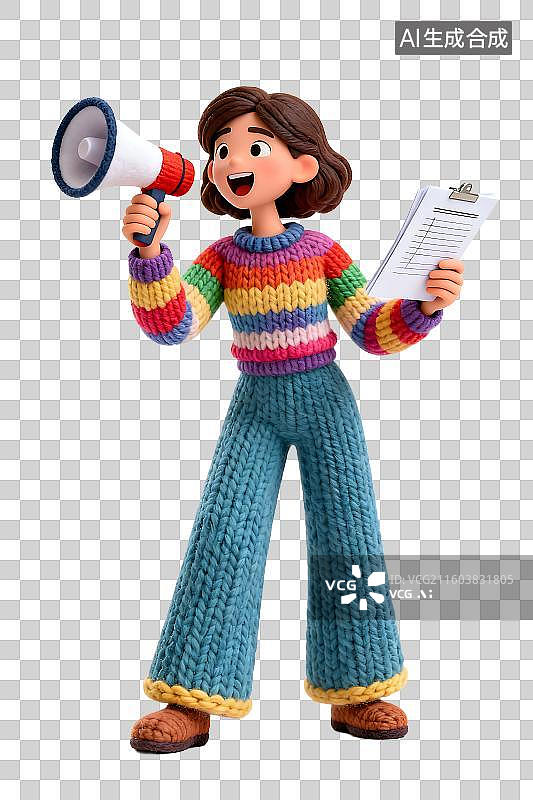 【AI数字艺术】手持扩音器和文件夹的多彩着装女性图片素材