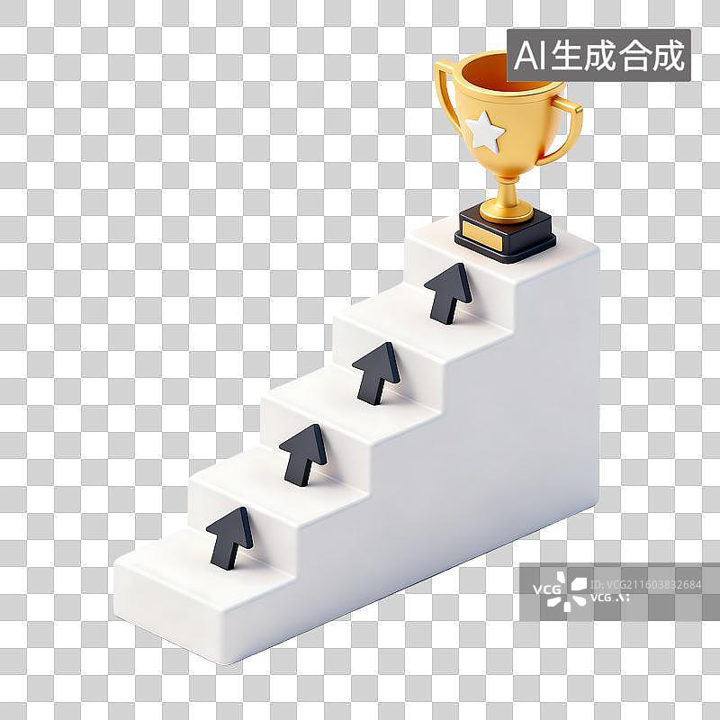 【AI数字艺术】阶梯上的金色奖杯象征成就图片素材