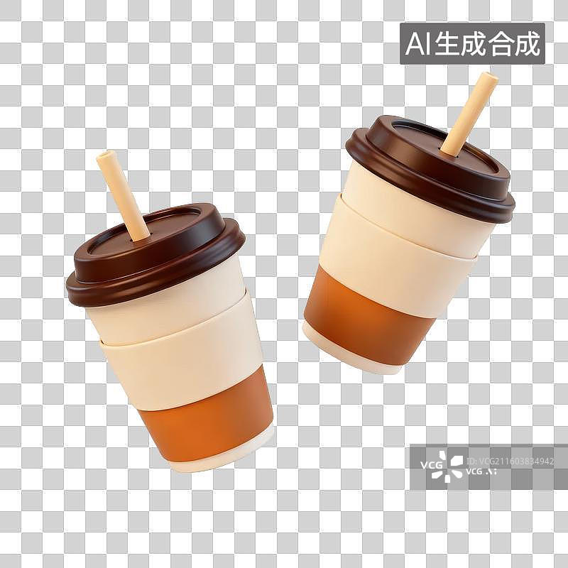 【AI数字艺术】两杯带吸管的咖啡杯图片素材