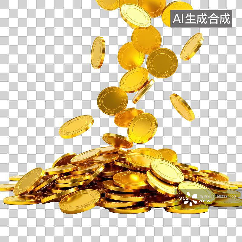 【AI数字艺术】金币倾泻堆积图片素材