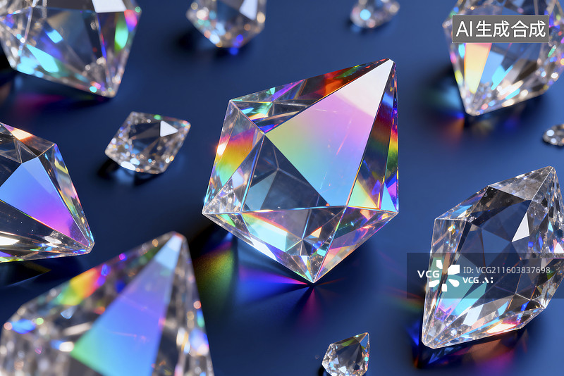【AI数字艺术】色彩斑斓的璀璨钻石晶体图片素材