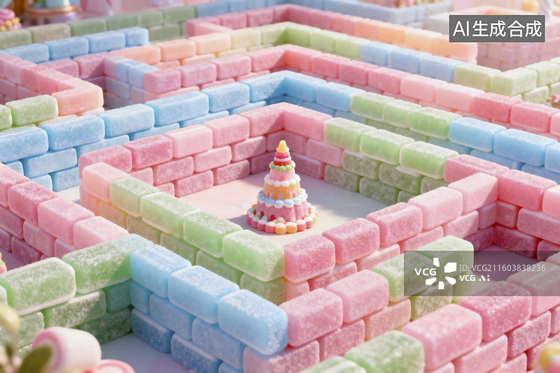 【AI数字艺术】色彩缤纷的糖果迷宫与小蛋糕图片素材
