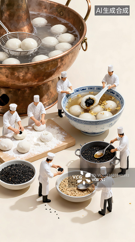 【AI数字艺术】微距芝麻桂花汤圆元宵节场景海报背景图片素材