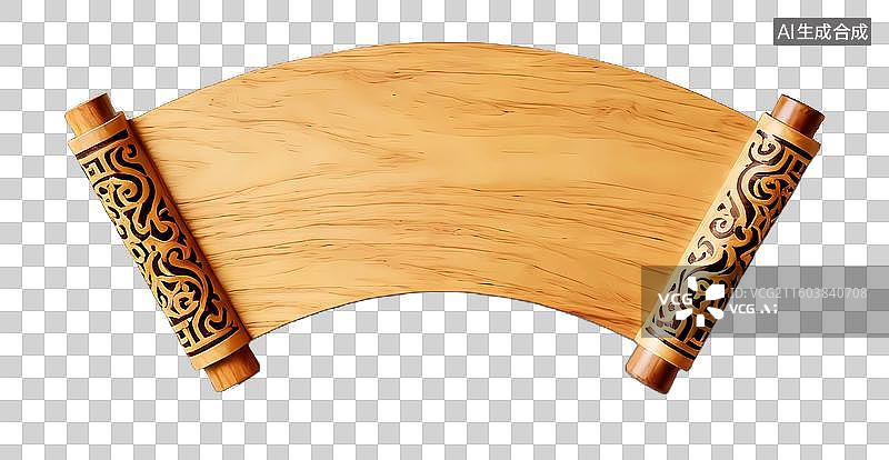 【AI数字艺术】扇形卷轴门牌复古木质牌匾图片素材