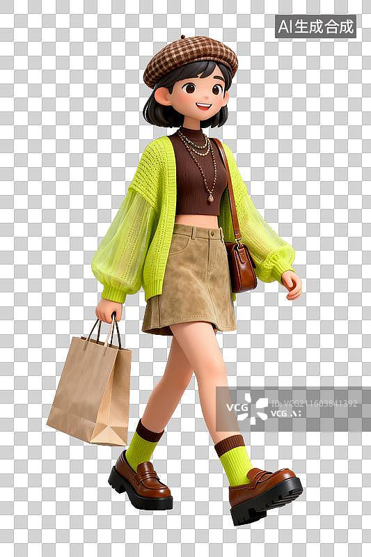 【AI数字艺术】3D绿毛衣时尚美女动作姿势图片素材